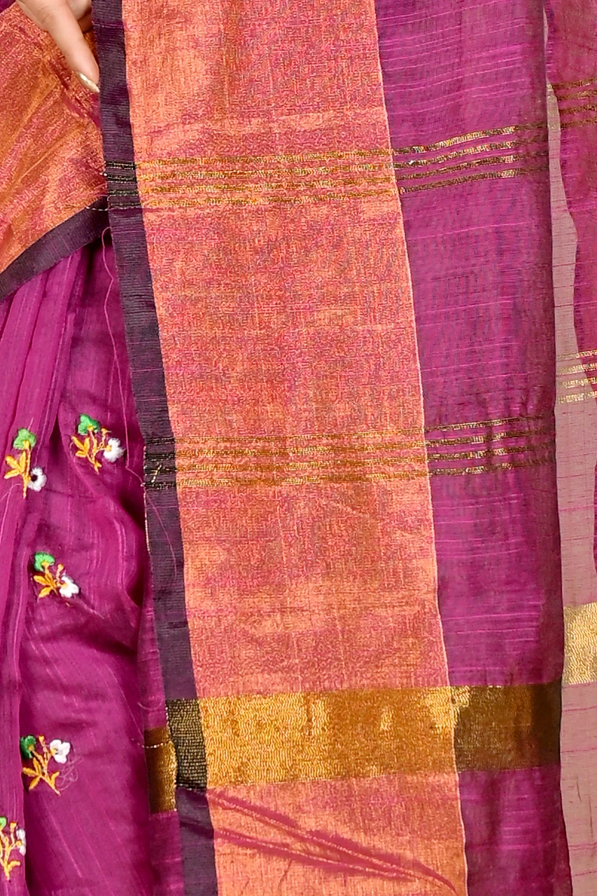 Purple Blended Cotton Slabaka Moli Hand Loom Saree (1656)
