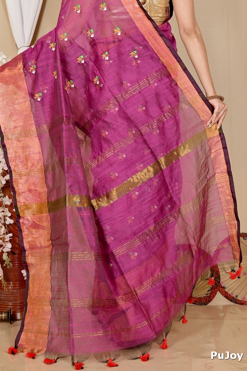 Purple Blended Cotton Slabaka Moli Hand Loom Saree (1656)