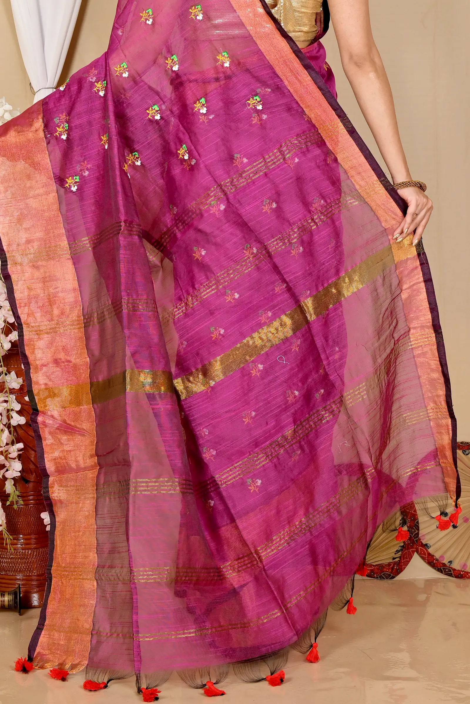 Purple Blended Cotton Slabaka Moli Hand Loom Saree (1656)