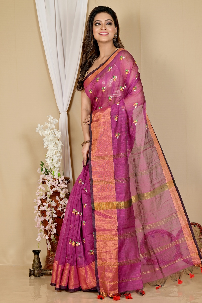 Purple Blended Cotton Slabaka Moli Hand Loom Saree (1656)
