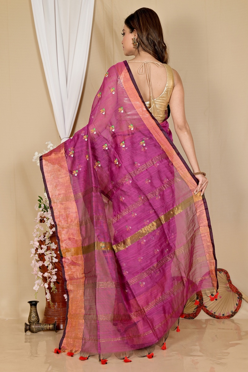 Purple Blended Cotton Slabaka Moli Hand Loom Saree (1656)