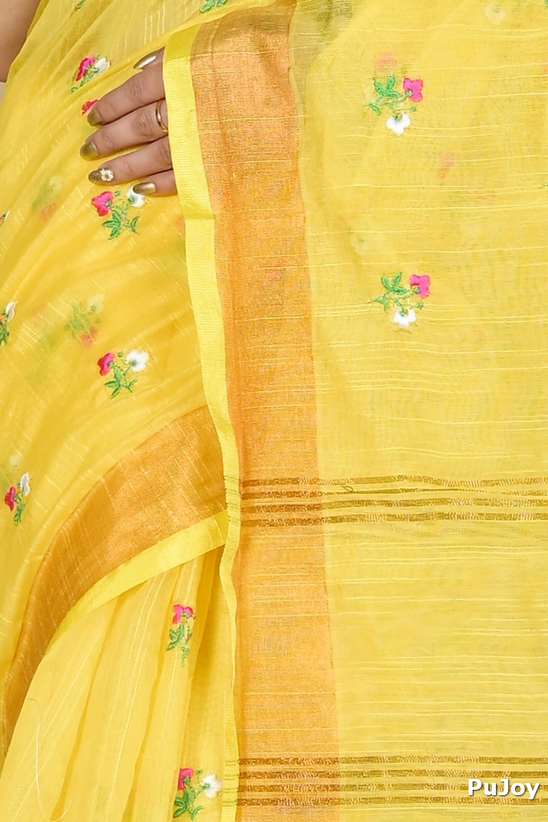 Yellow Blended Cotton Slabaka Moli Hand Loom Saree (1657)