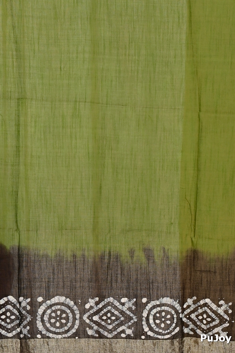 Dark Green Pure Cotton Batika Batik Print Saree (1658)