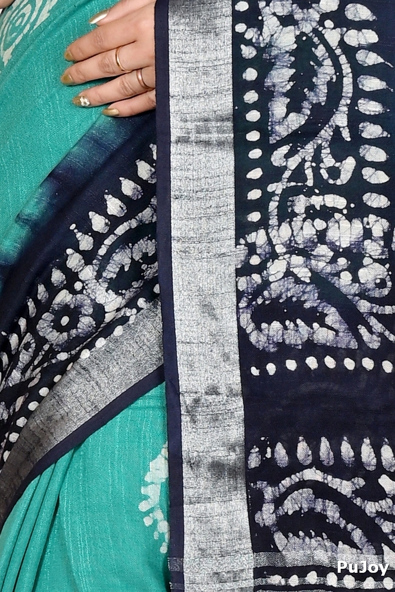 Sky Blue Pure Cotton Batika Batik Print Saree (1659)