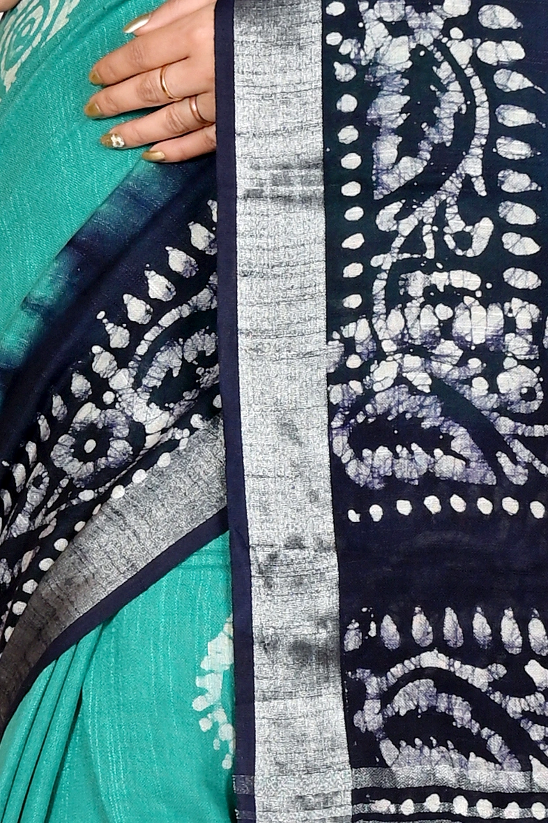 Sky Blue Pure Cotton Batika Batik Print Saree (1659)