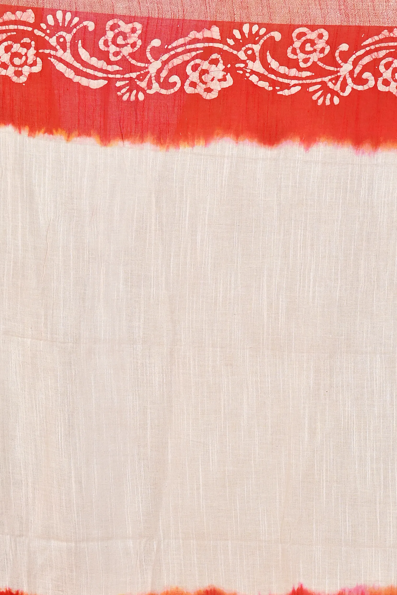 White Red Pure Cotton Batika Batik Print Saree (1660)