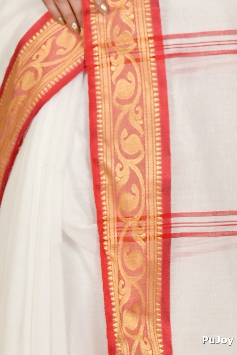 White Red Pure Cotton Nova Hand Loom Saree (1662)