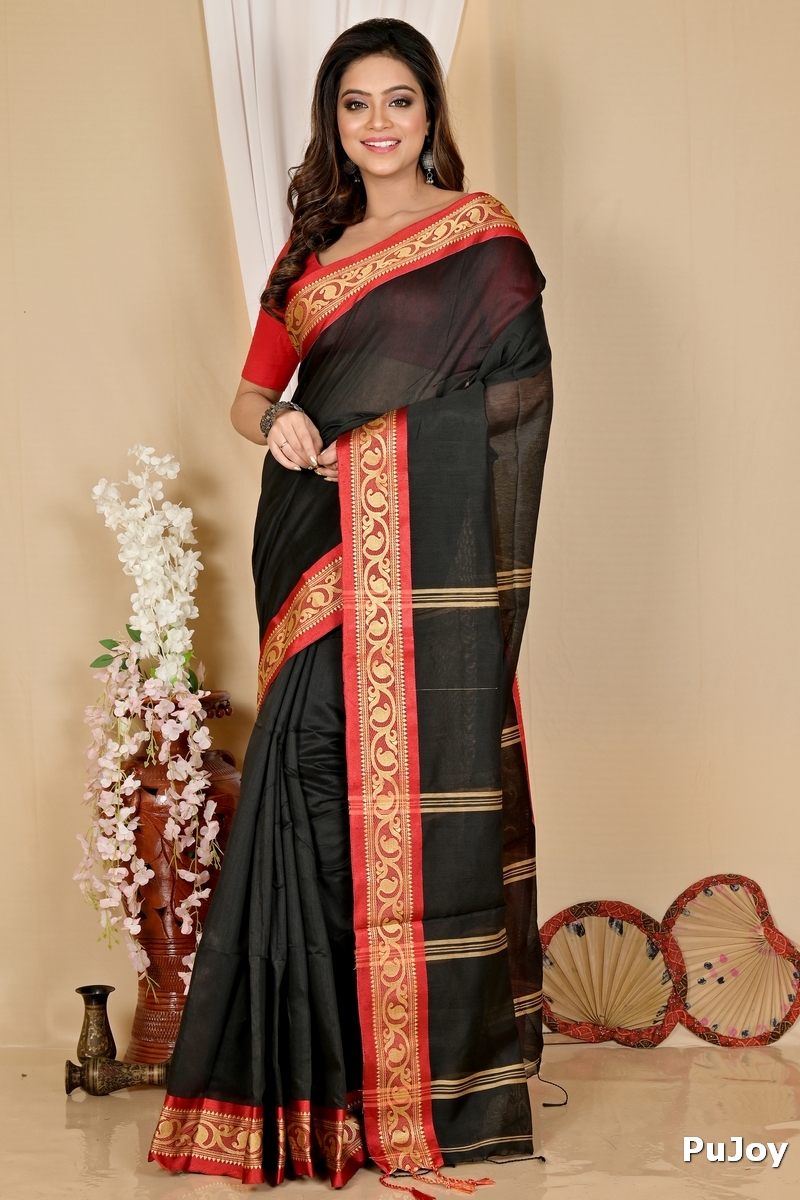 Dark Green Pure Cotton Nova Hand Loom Saree (1663)