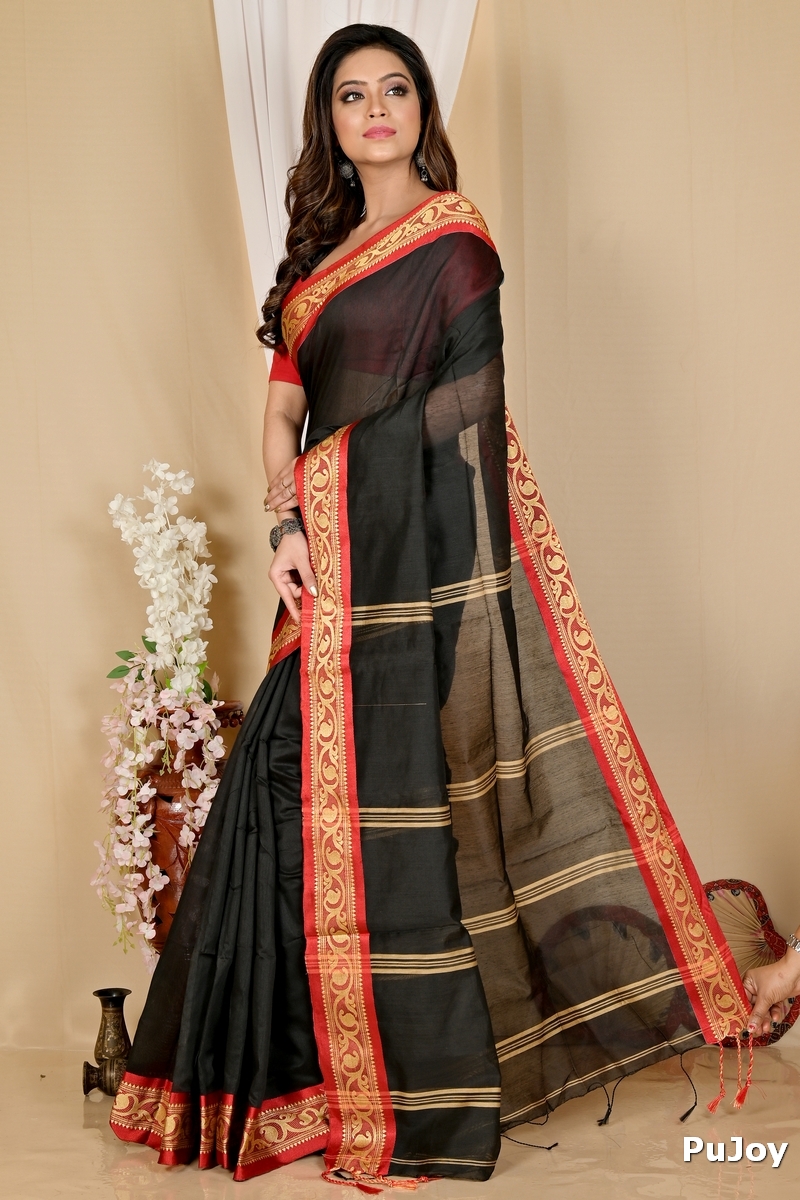 Dark Green Pure Cotton Nova Hand Loom Saree (1663)