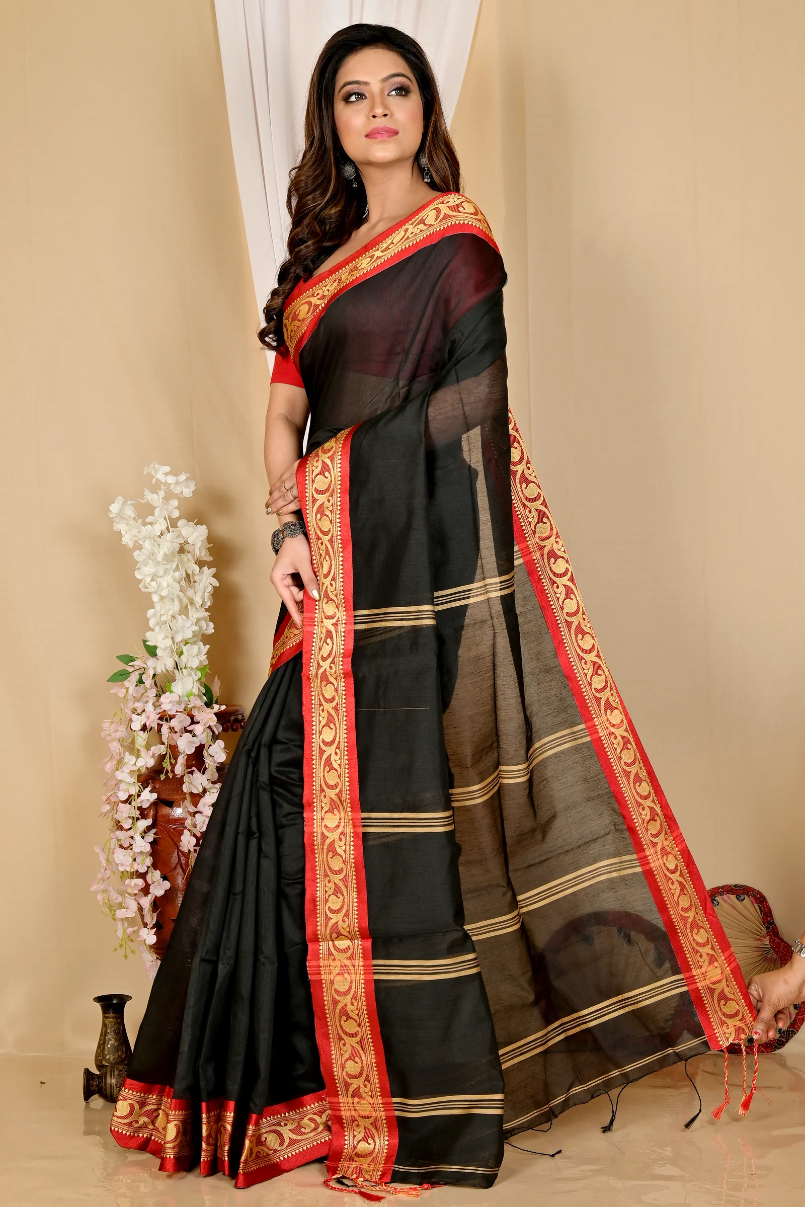 Dark Green Pure Cotton Nova Hand Loom Saree (1663)