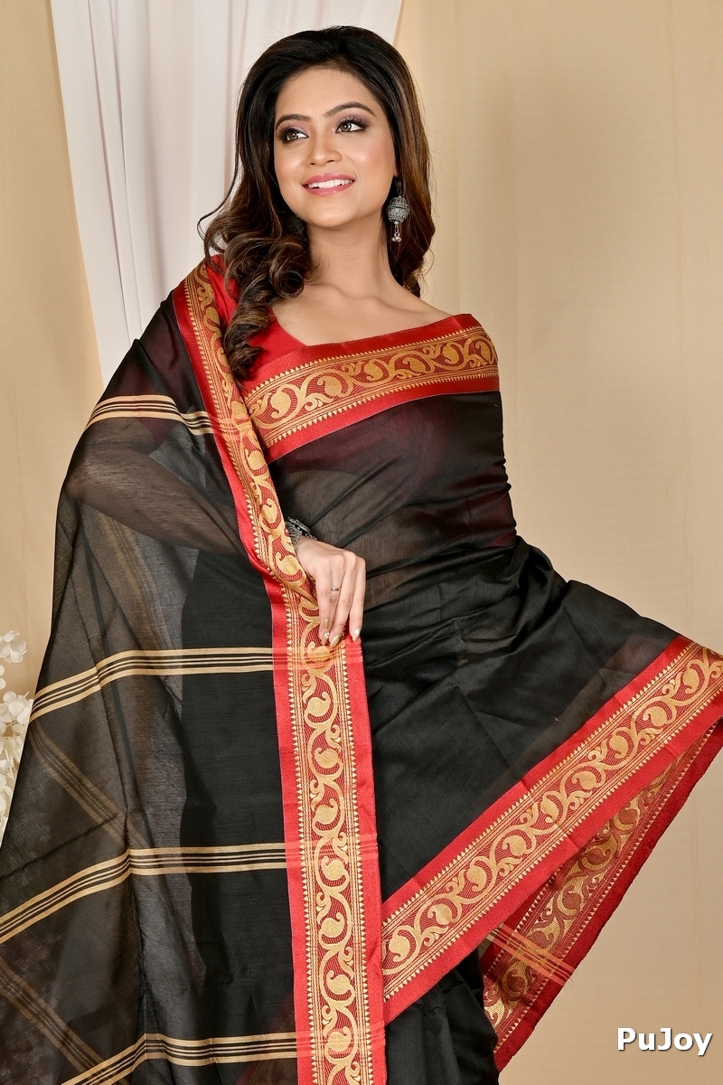 Dark Green Pure Cotton Nova Hand Loom Saree (1663)