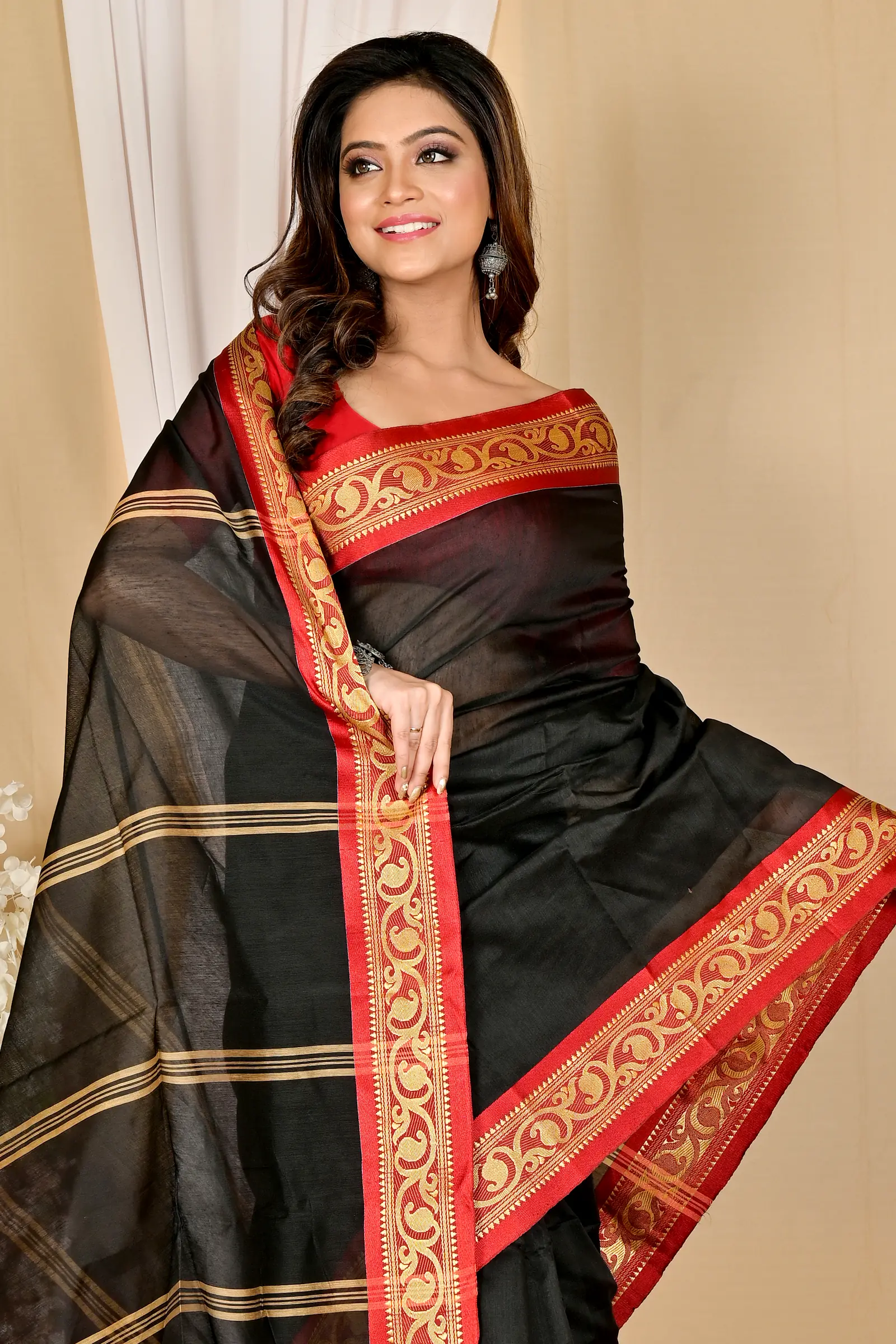 Dark Green Pure Cotton Nova Hand Loom Saree (1663)