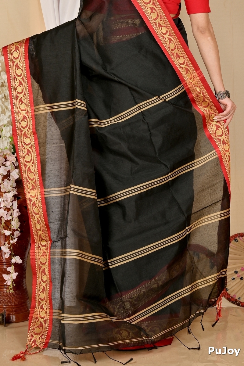 Dark Green Pure Cotton Nova Hand Loom Saree (1663)