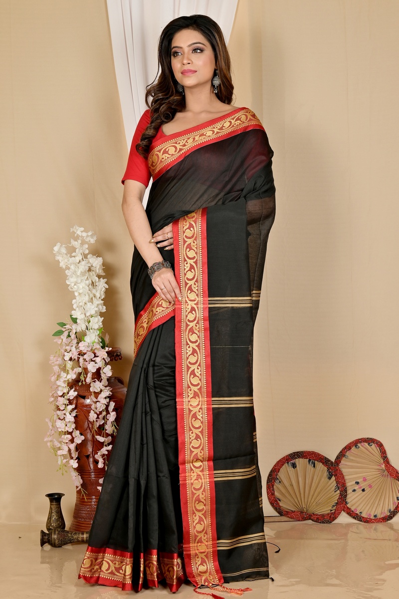 Dark Green Pure Cotton Nova Hand Loom Saree (1663)