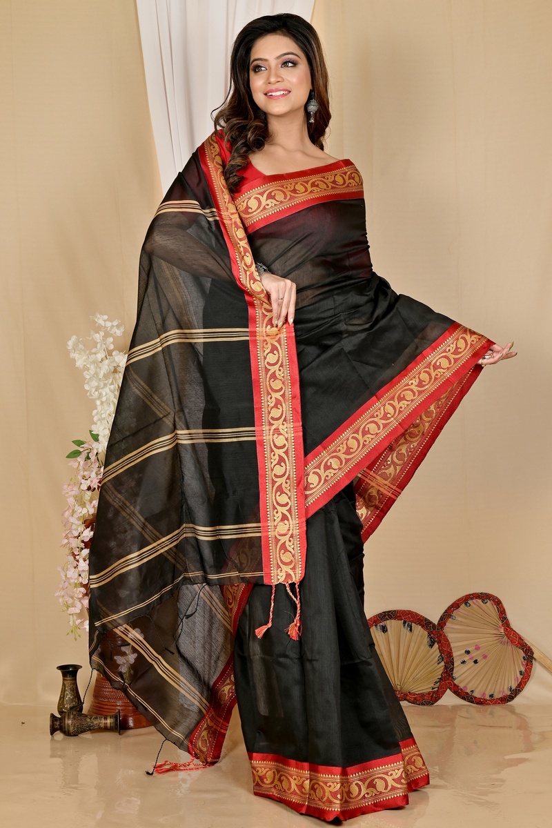 Dark Green Pure Cotton Nova Hand Loom Saree (1663)