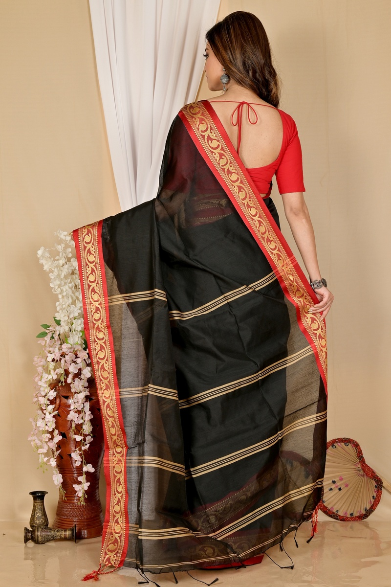 Dark Green Pure Cotton Nova Hand Loom Saree (1663)