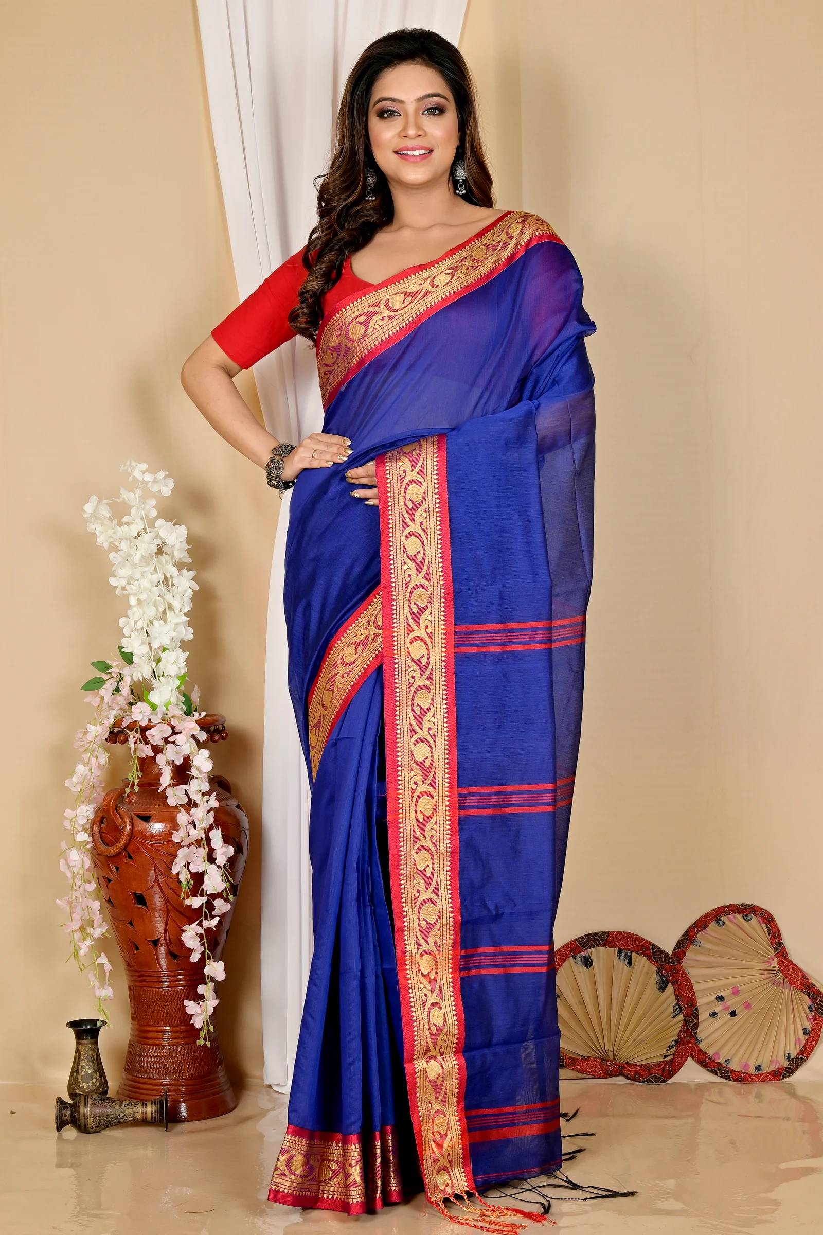 Blue Pure Cotton Nova Hand Loom Saree (1664)