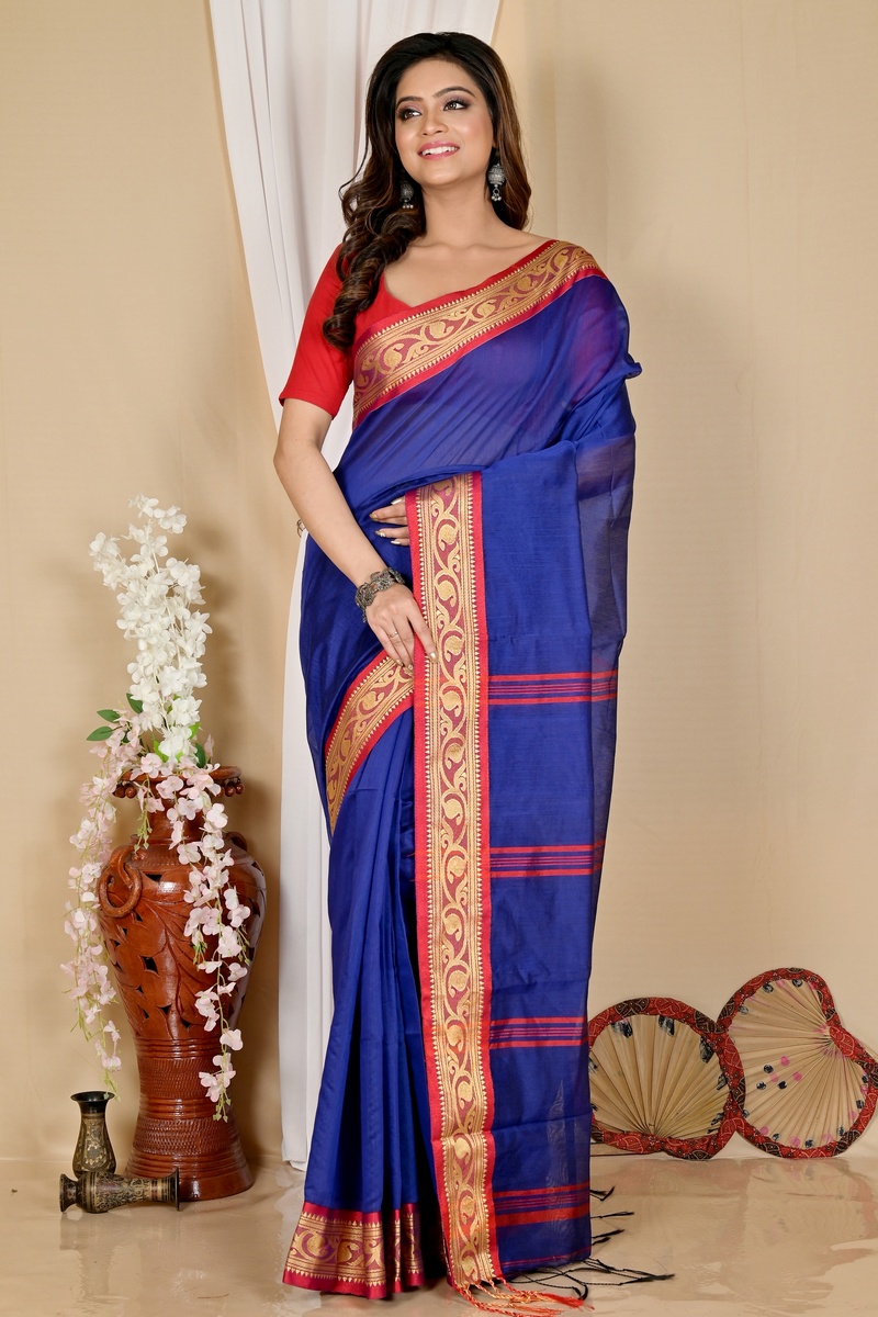 Blue Pure Cotton Nova Hand Loom Saree (1664)