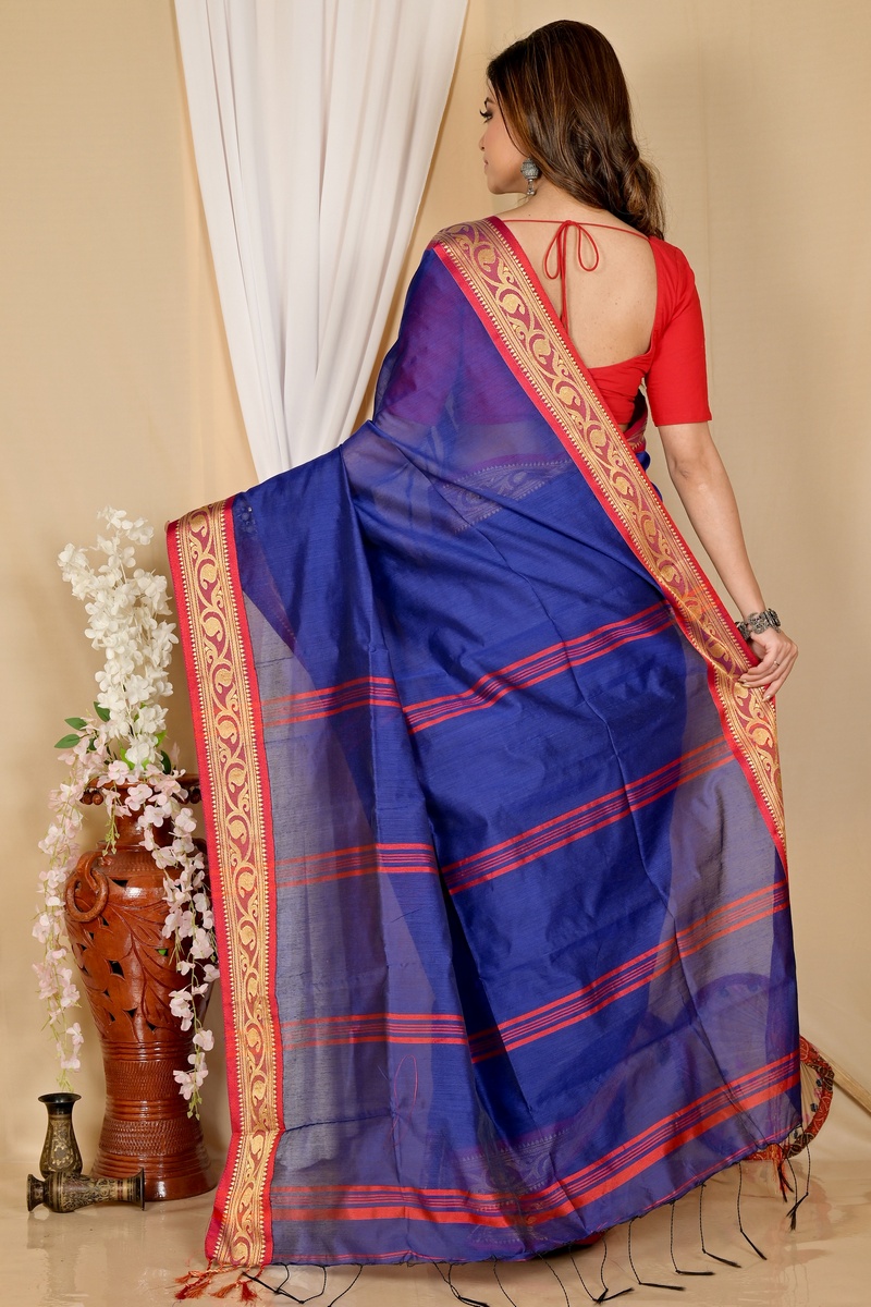 Blue Pure Cotton Nova Hand Loom Saree (1664)