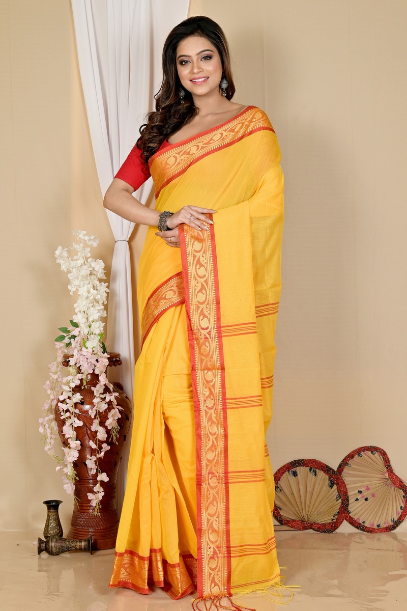 Yellow Pure Cotton Nova Hand Loom Saree (1665)