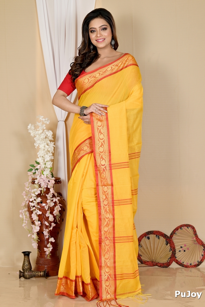 Yellow Pure Cotton Nova Hand Loom Saree (1665)