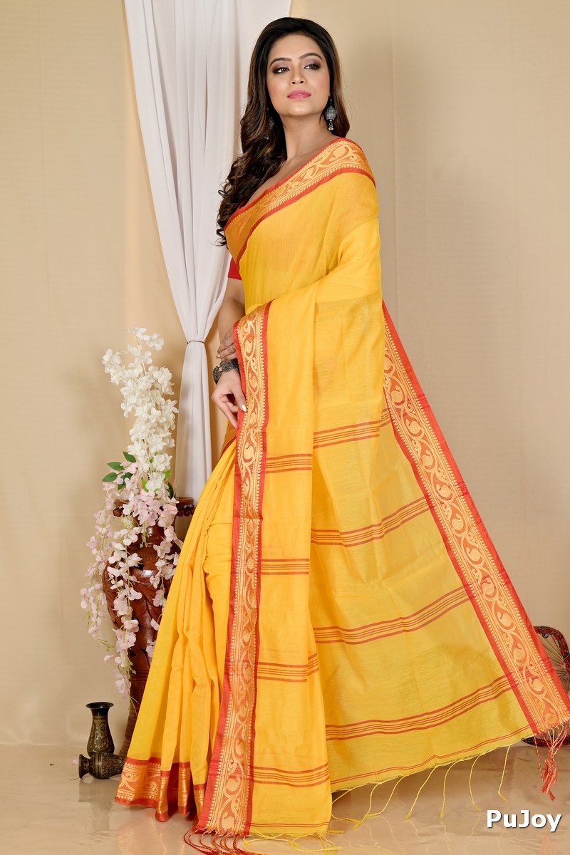 Yellow Pure Cotton Nova Hand Loom Saree (1665)