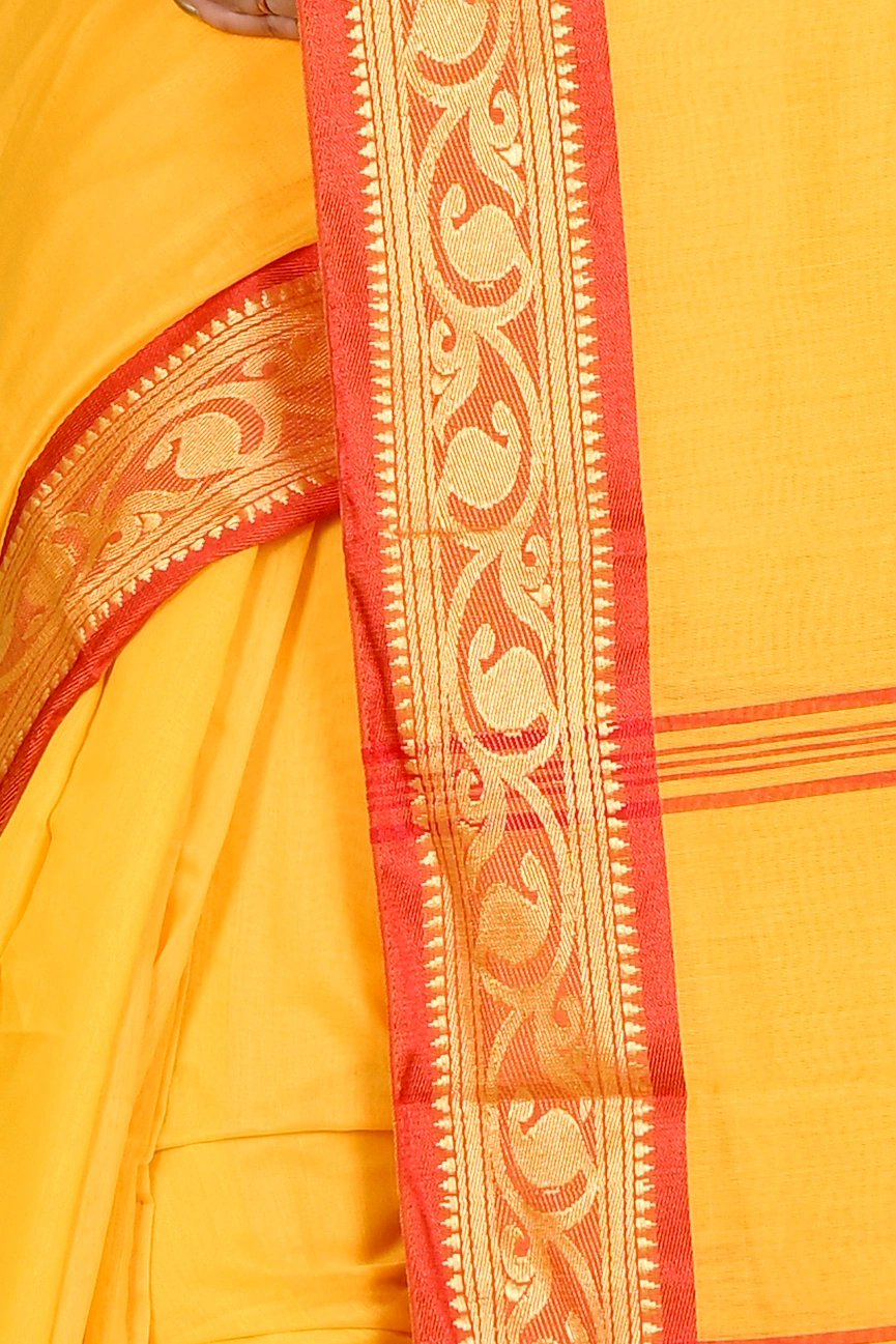 Yellow Pure Cotton Nova Hand Loom Saree (1665)