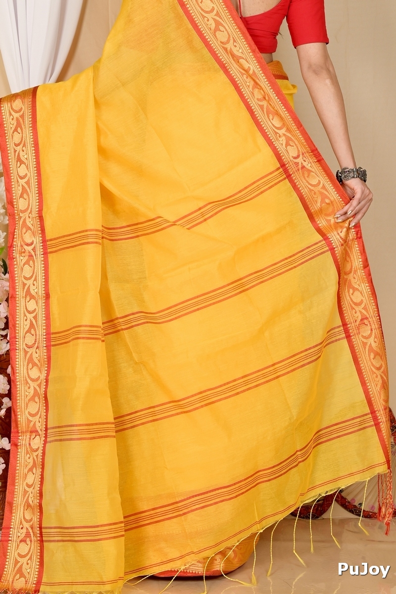 Yellow Pure Cotton Nova Hand Loom Saree (1665)