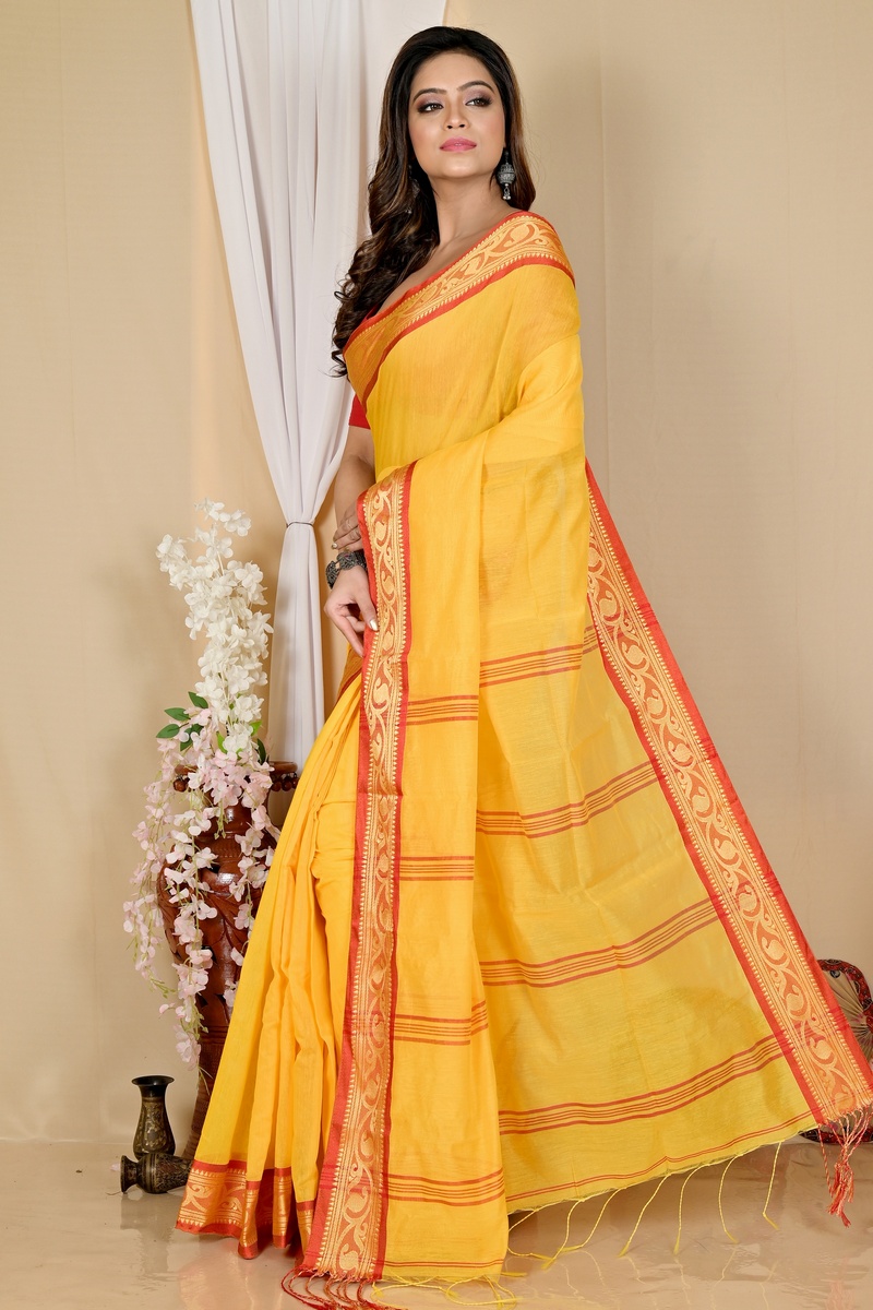 Yellow Pure Cotton Nova Hand Loom Saree (1665)