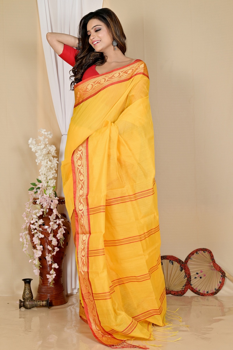 Yellow Pure Cotton Nova Hand Loom Saree (1665)