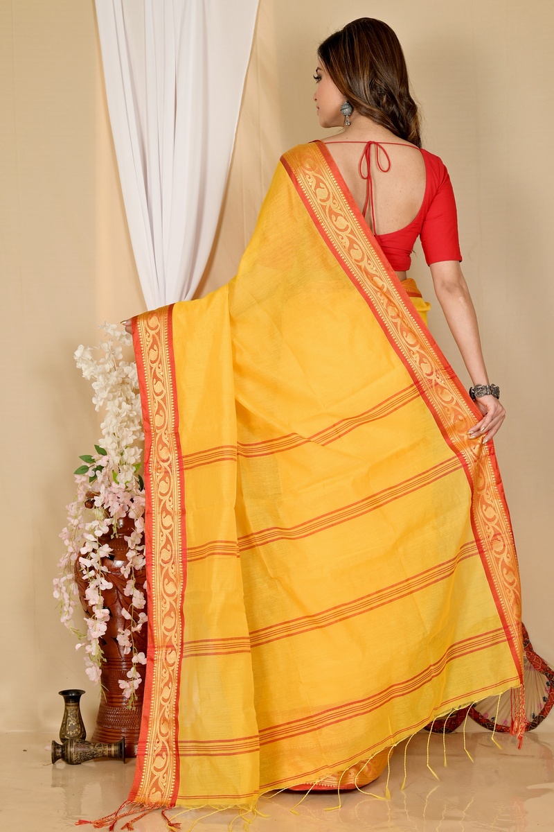Yellow Pure Cotton Nova Hand Loom Saree (1665)
