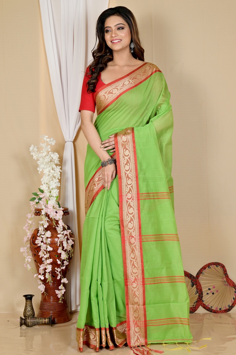 Green Pure Cotton Nova Hand Loom Saree (1666)