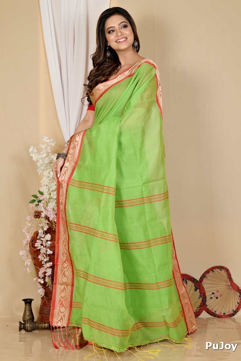 Green Pure Cotton Nova Hand Loom Saree (1666)