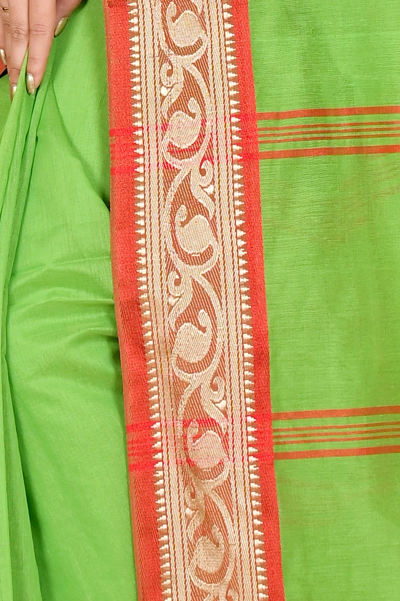 Green Pure Cotton Nova Hand Loom Saree (1666)