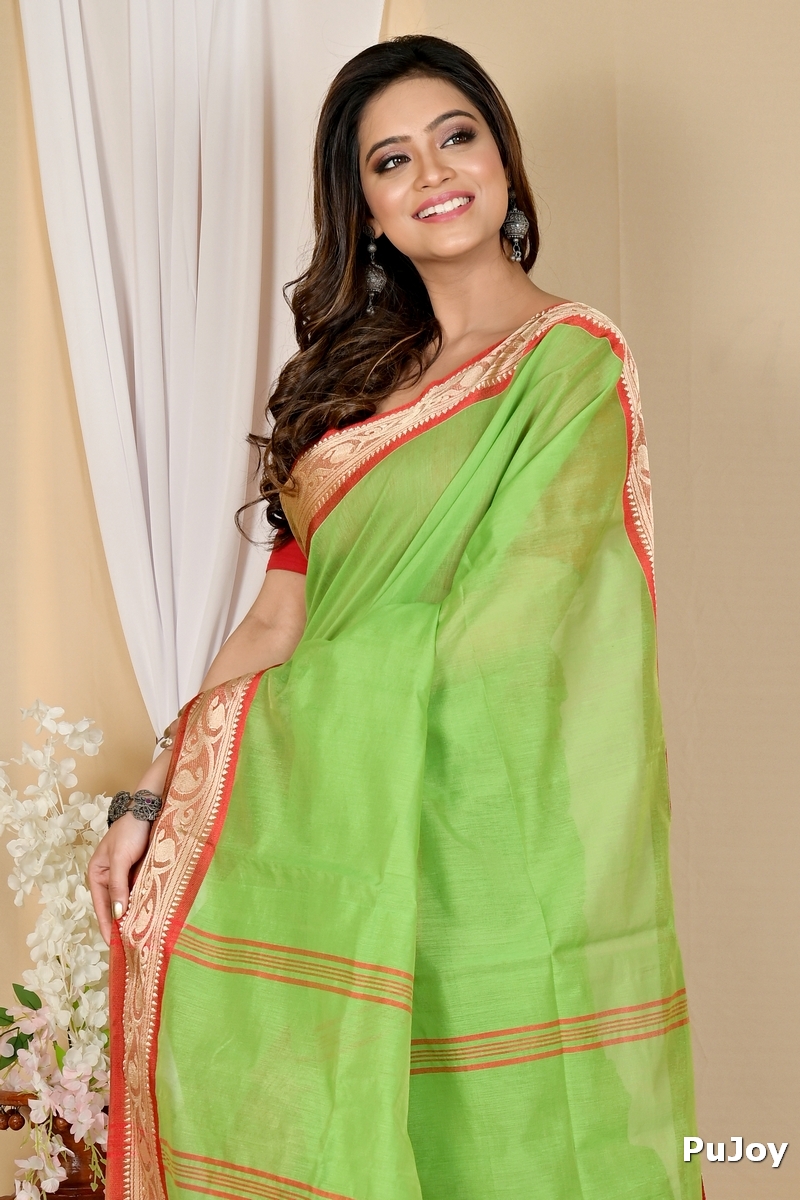 Green Pure Cotton Nova Hand Loom Saree (1666)