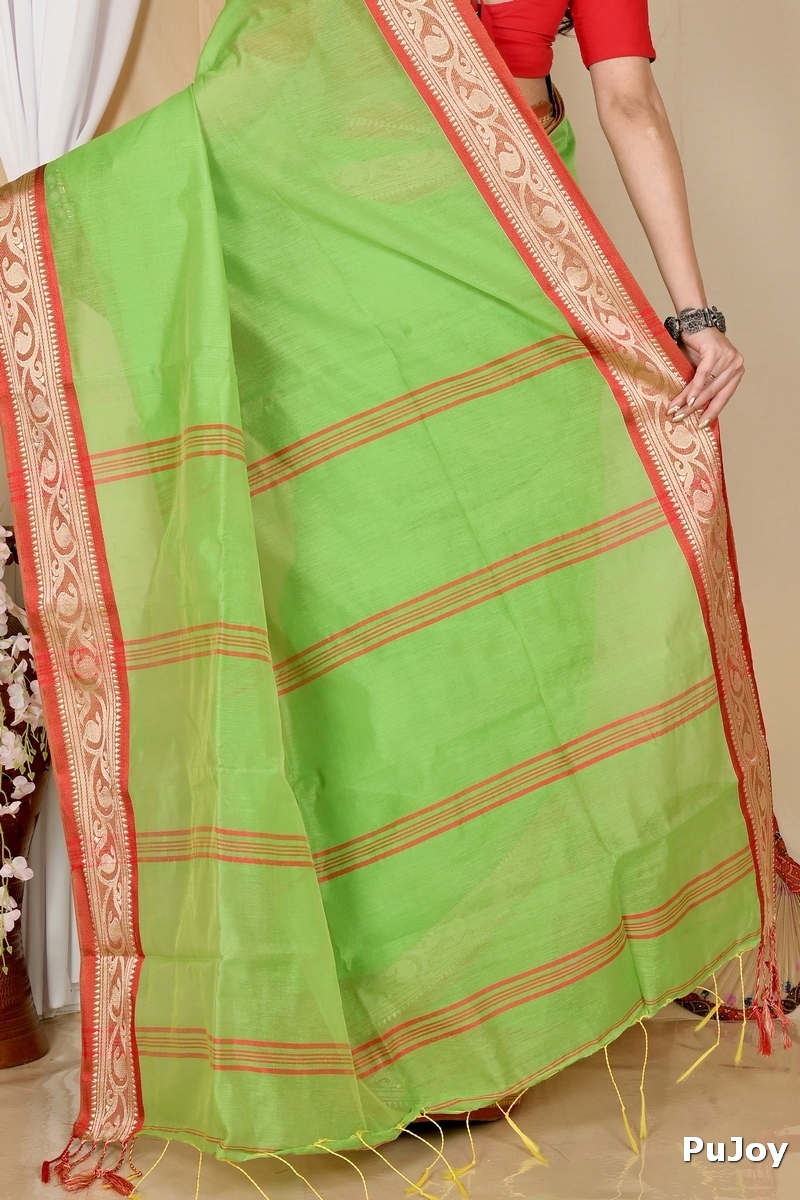 Green Pure Cotton Nova Hand Loom Saree (1666)