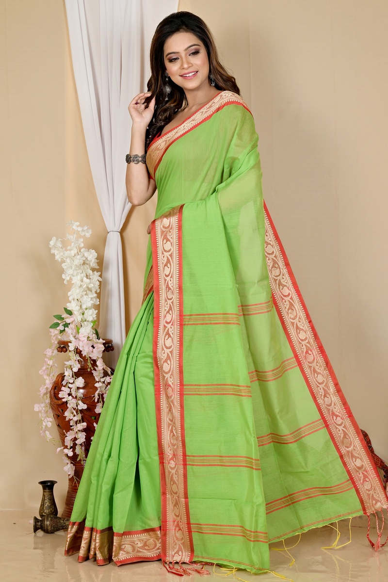 Green Pure Cotton Nova Hand Loom Saree (1666)