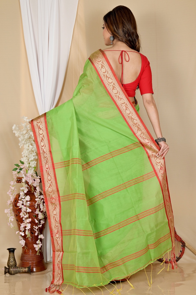 Green Pure Cotton Nova Hand Loom Saree (1666)