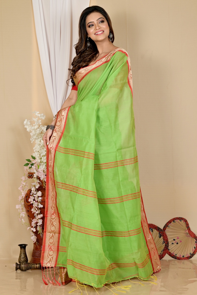 Green Pure Cotton Nova Hand Loom Saree (1666)
