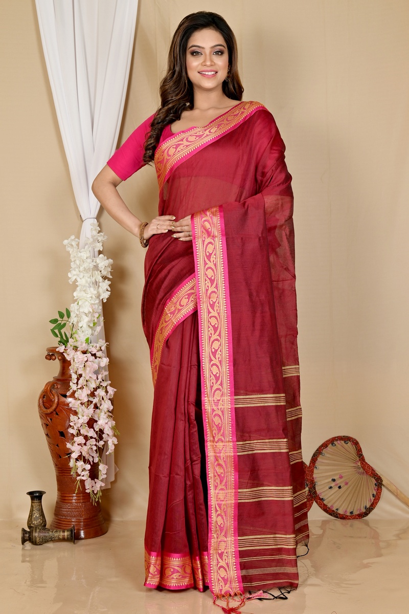 Brown Pure Cotton Nova Hand Loom Saree (1667)