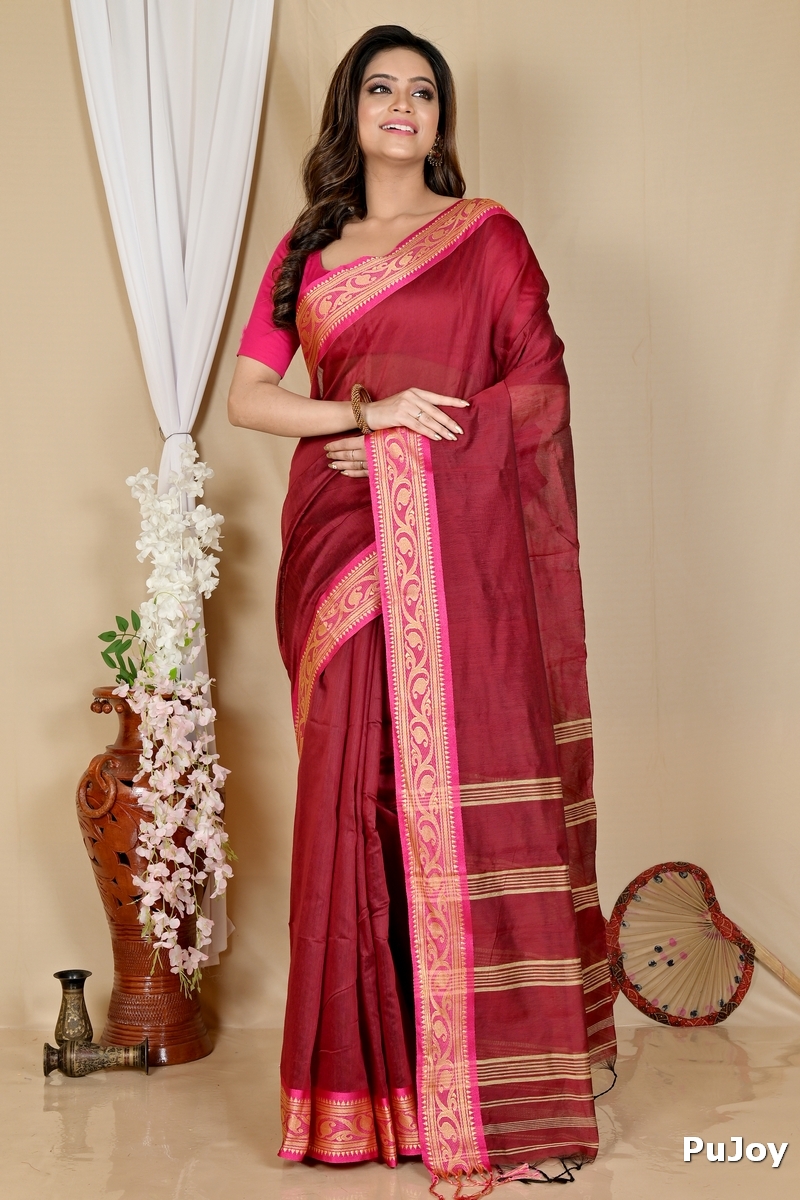 Brown Pure Cotton Nova Hand Loom Saree (1667)