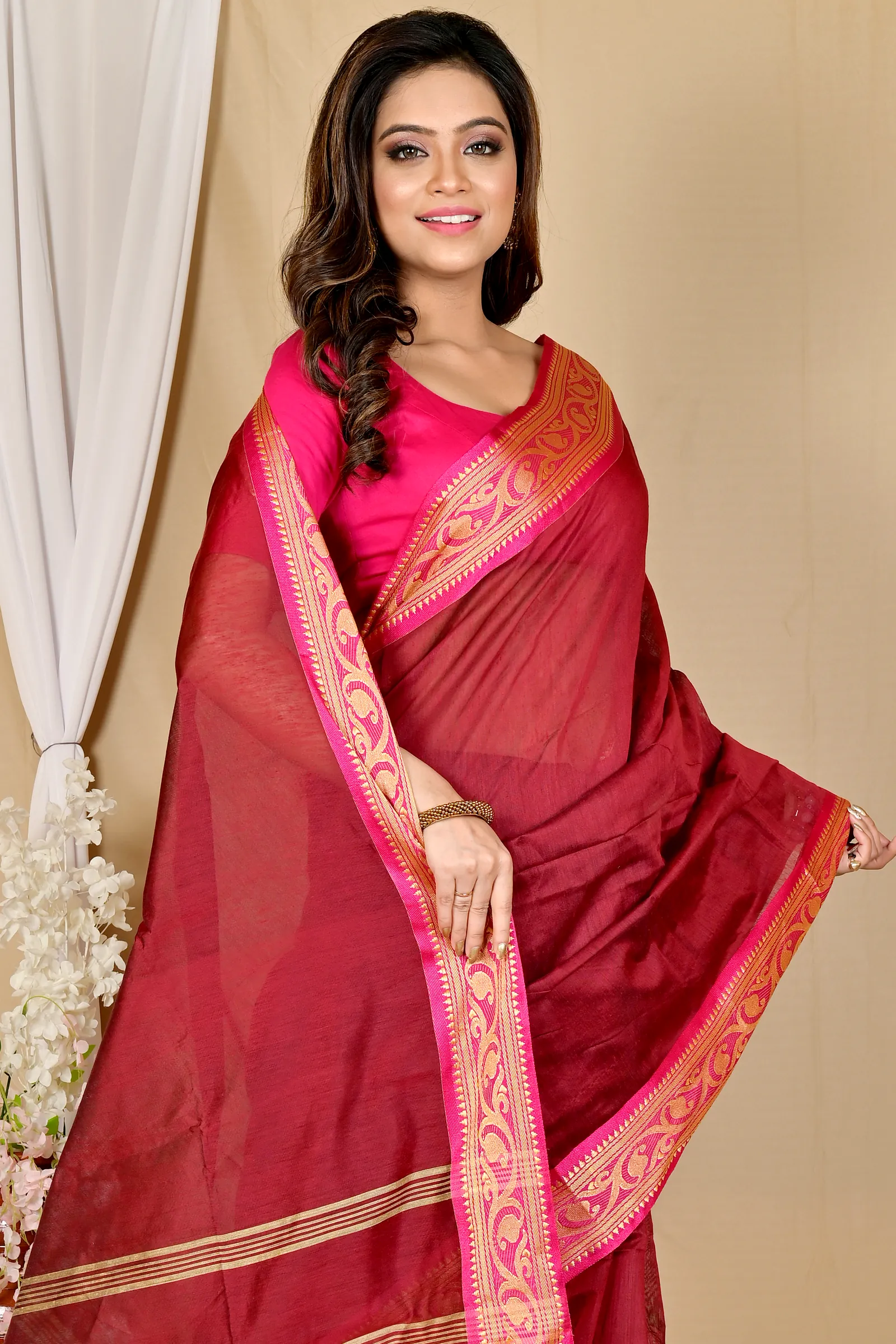 Brown Pure Cotton Nova Hand Loom Saree (1667)