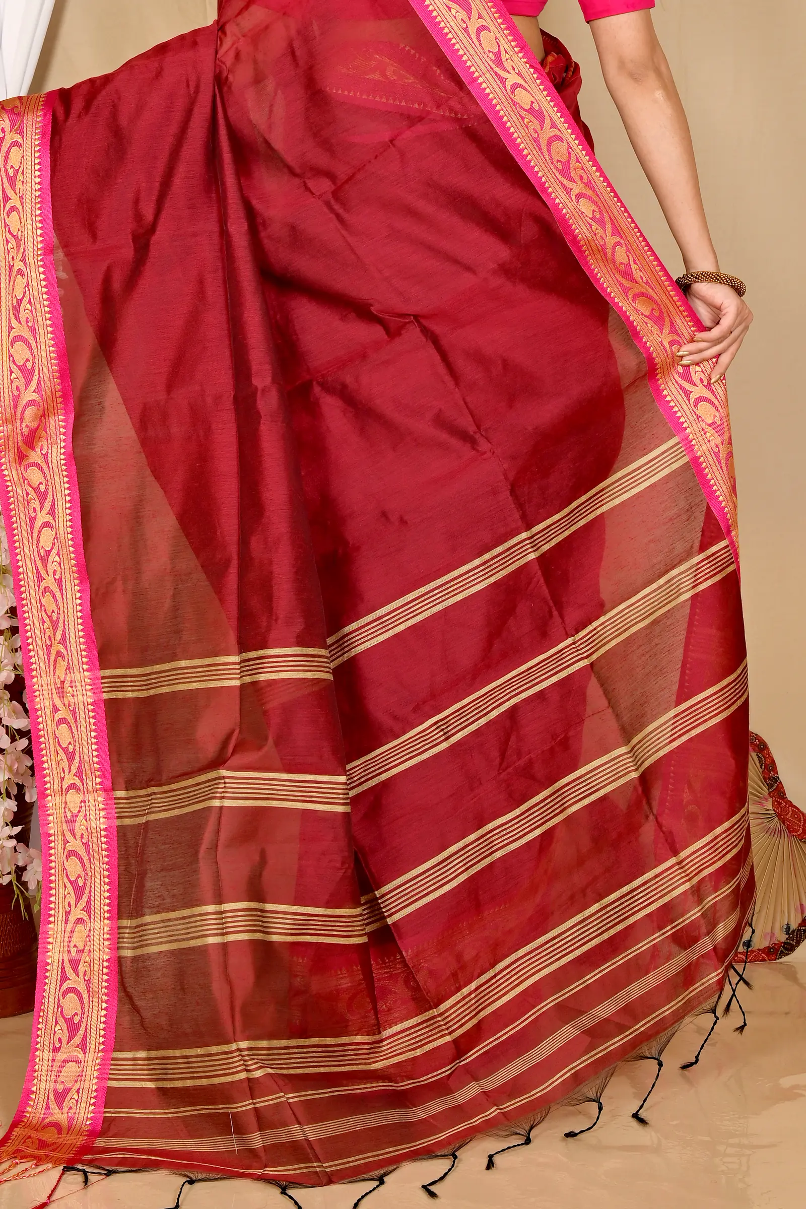 Brown Pure Cotton Nova Hand Loom Saree (1667)