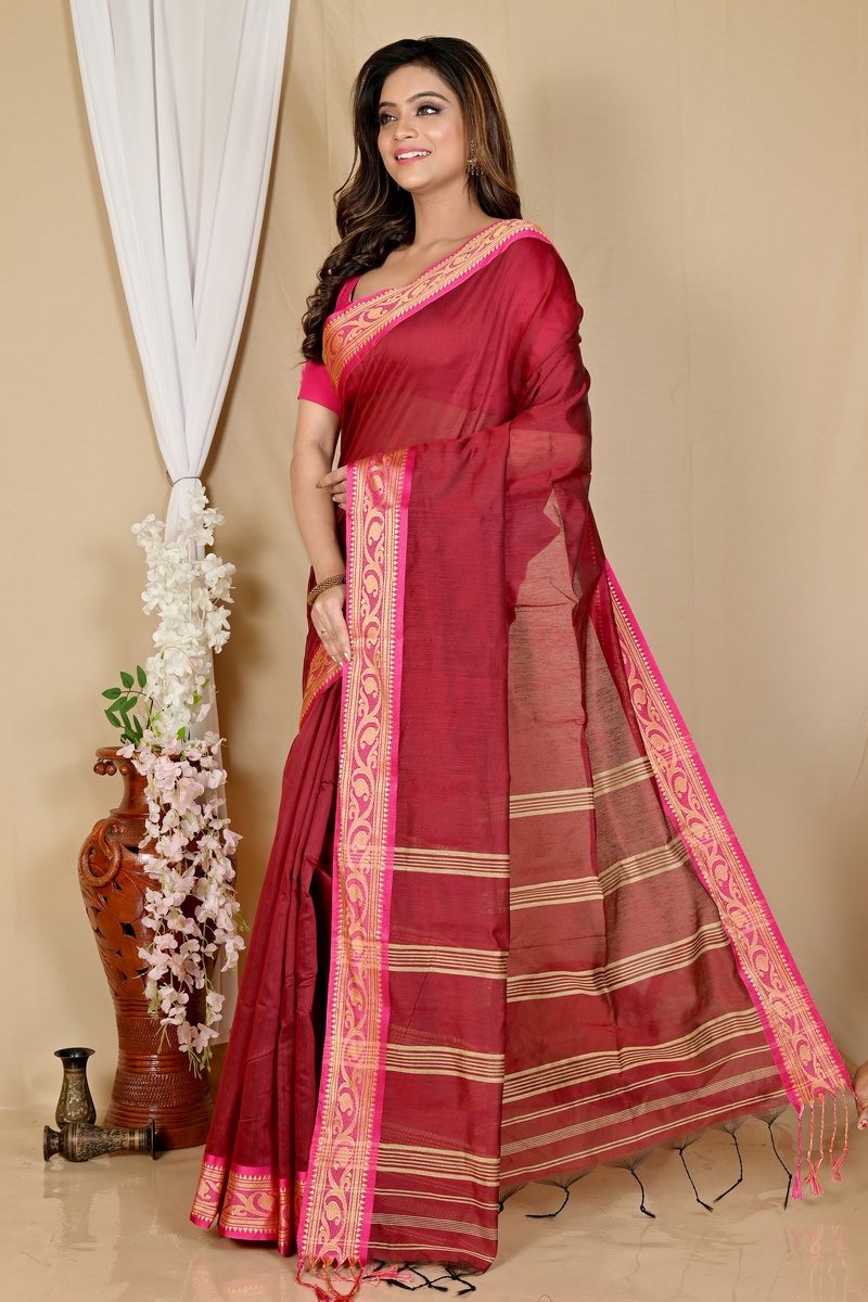 Brown Pure Cotton Nova Hand Loom Saree (1667)