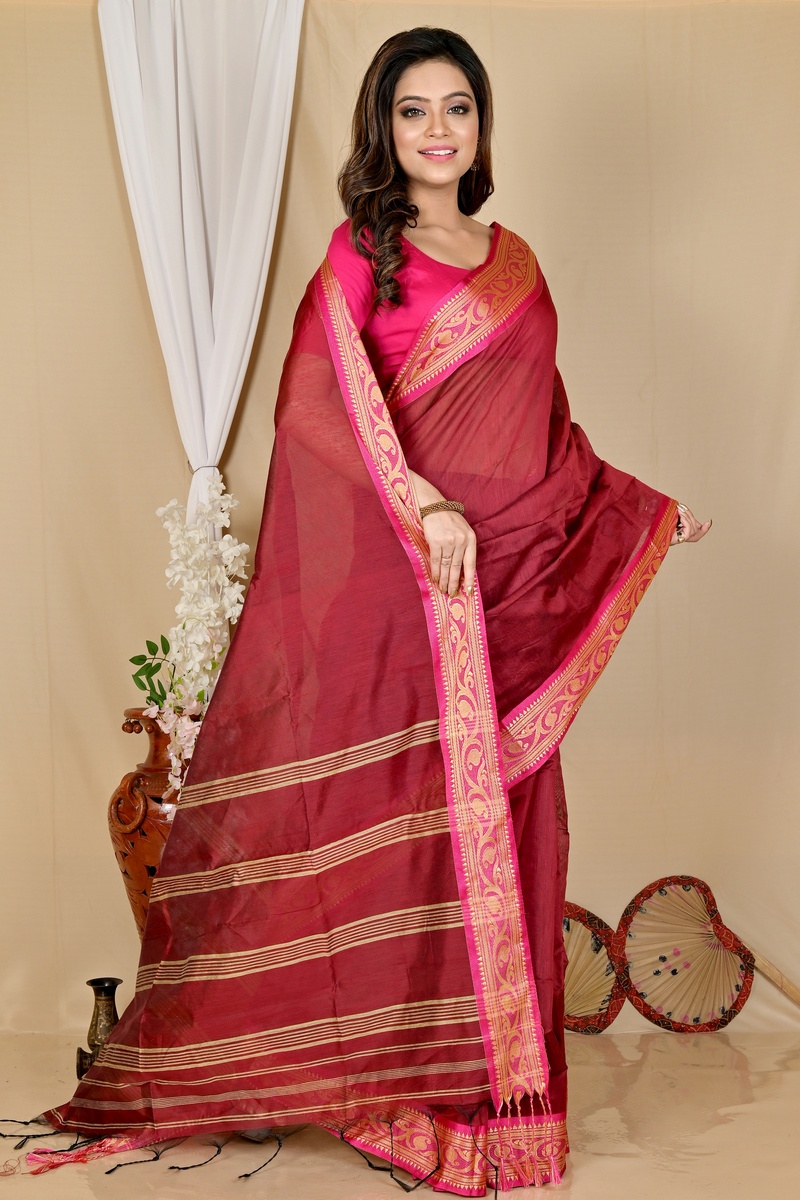 Brown Pure Cotton Nova Hand Loom Saree (1667)