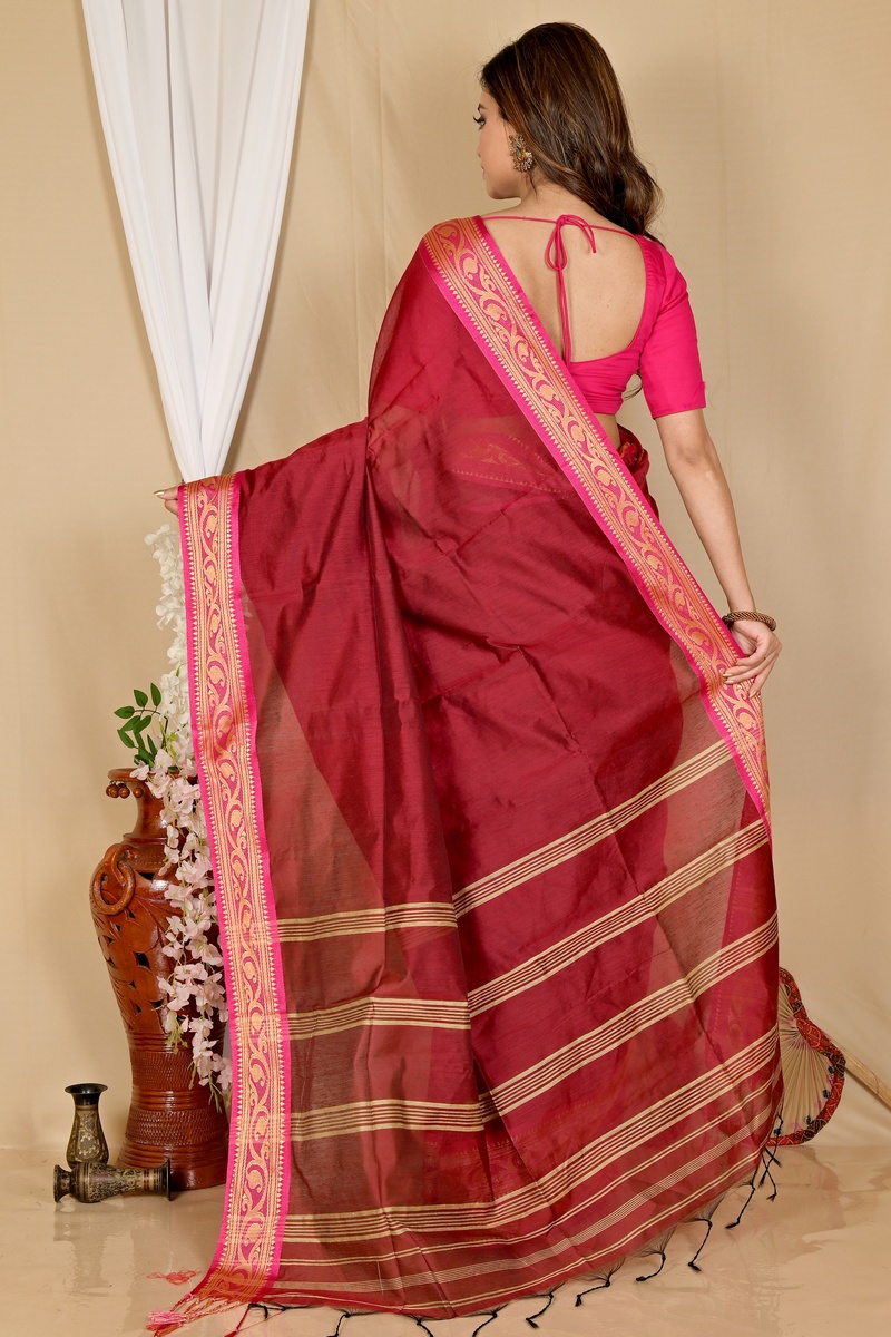 Brown Pure Cotton Nova Hand Loom Saree (1667)