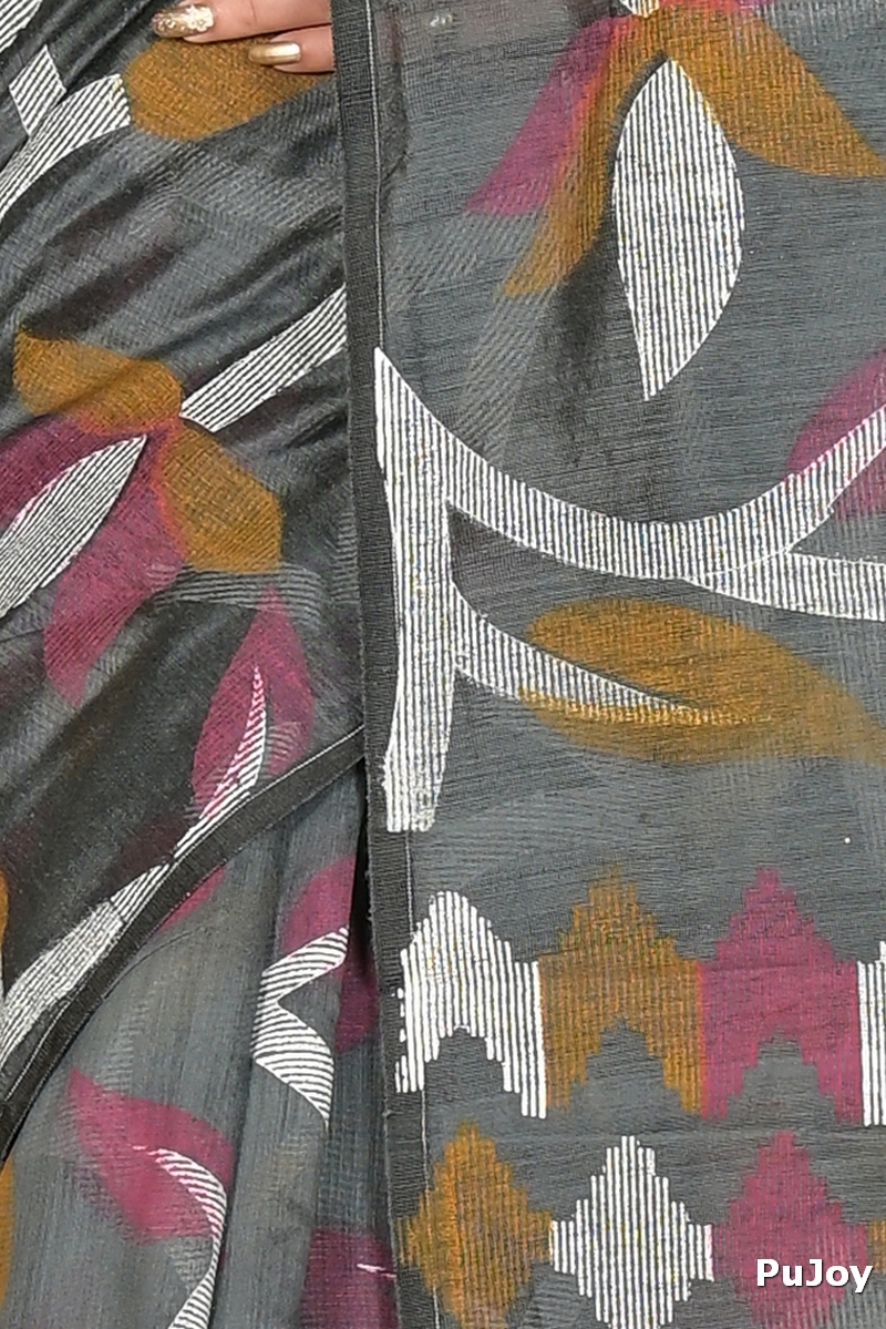 Grey Cotton Naren Hand Loom Saree (1668)