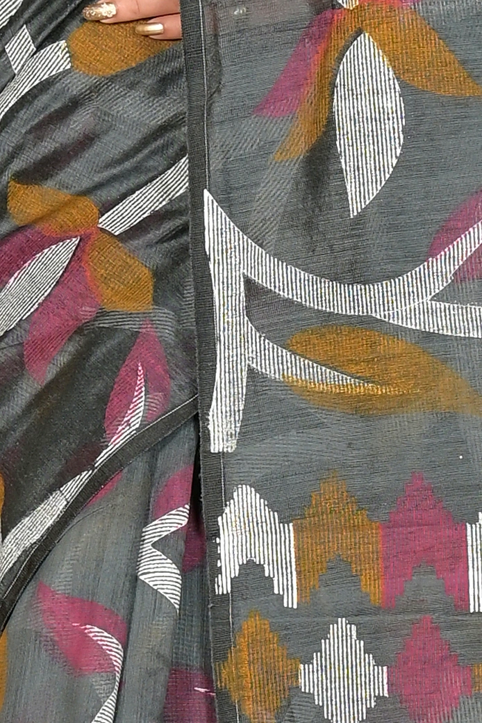 Grey Cotton Naren Hand Loom Saree (1668)