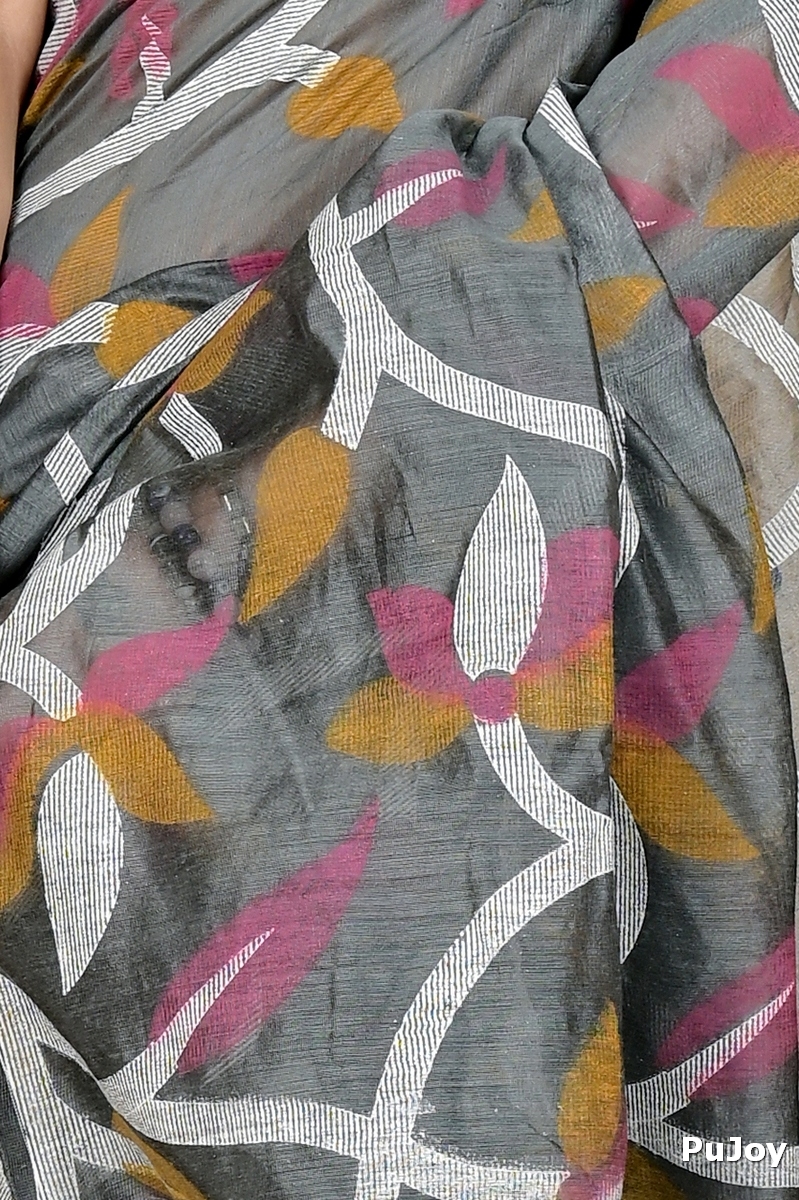 Grey Cotton Naren Hand Loom Saree (1668)