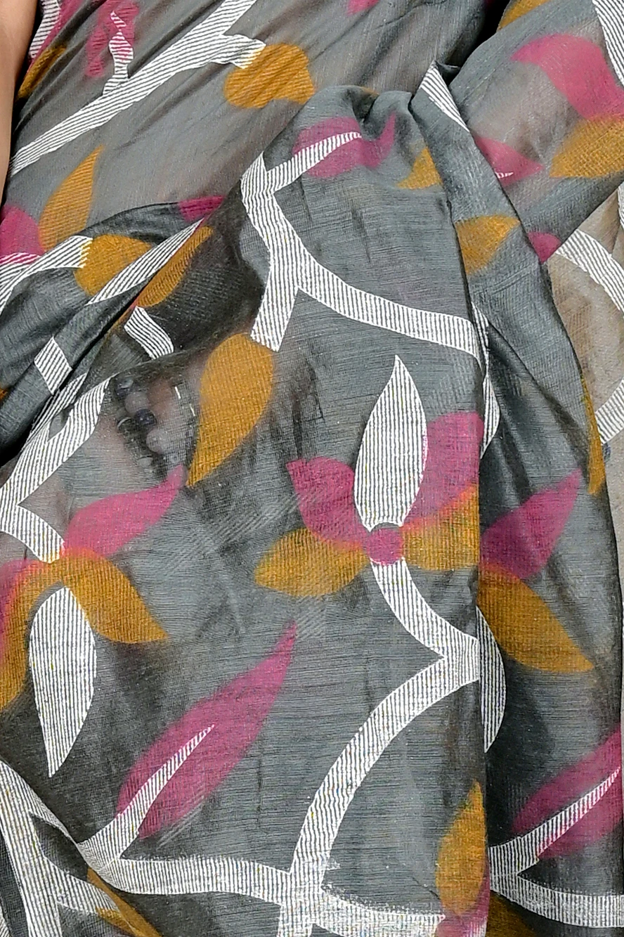 Grey Cotton Naren Hand Loom Saree (1668)
